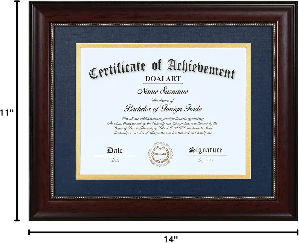 DOAI ART 8.5 x 11 Diploma Frame with Blue Over Gold Mat Classic Mahogany