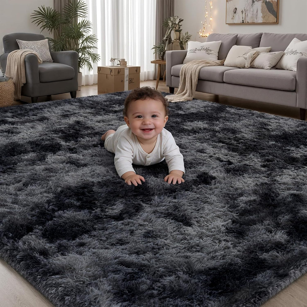 PLHXFR 5x7 Area Rugs Living Room: Fluffy Bedroom Soft Shag Rug Black Grey