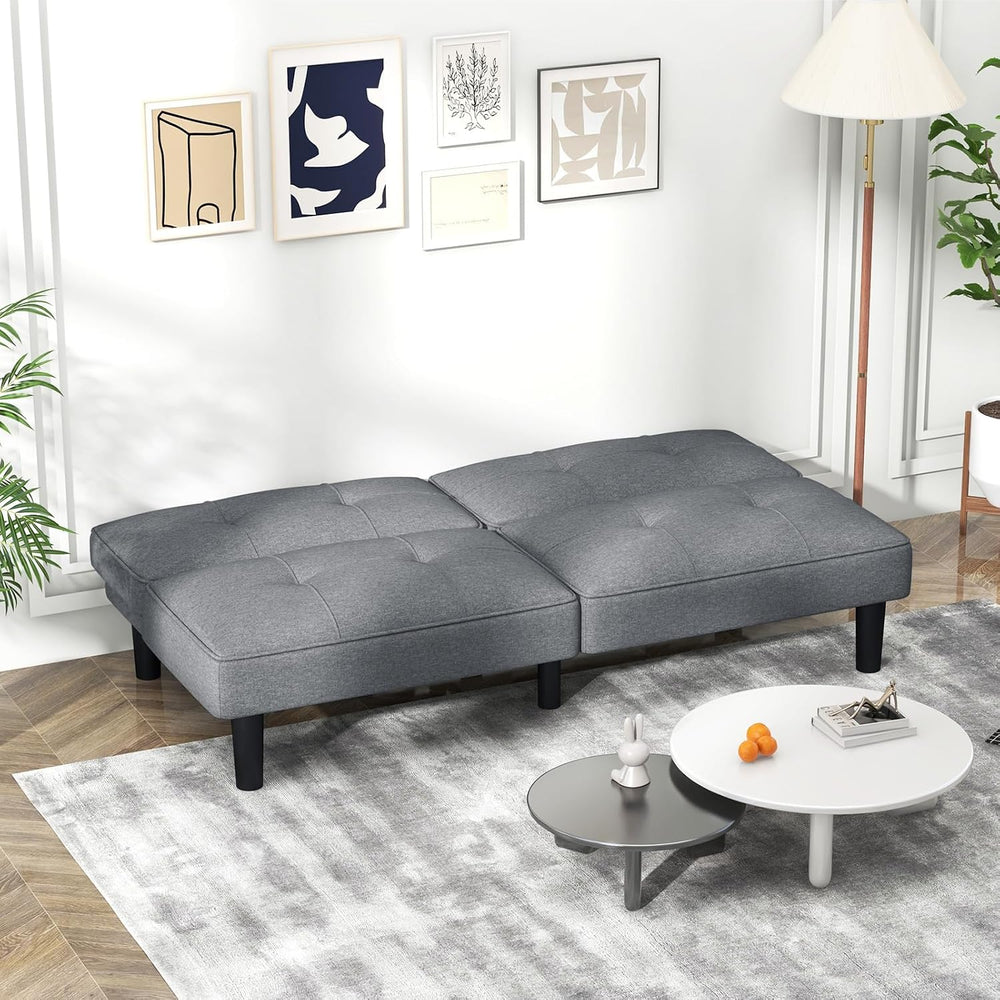 KOMFOTT Convertible Futon Sofa Bed, Upholstered Folding Linen Sleeper Couch w...