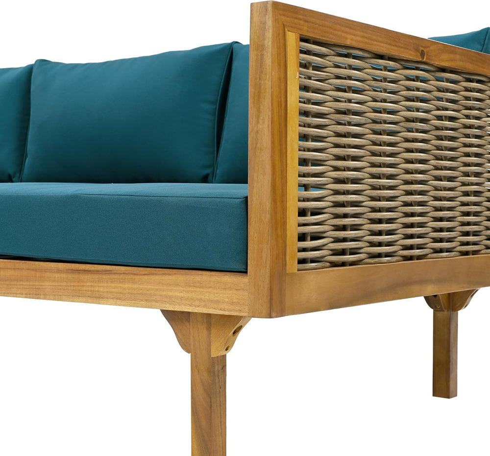 Merax 67.5" Outdoor Patio Daybed 3 Seater Sofa Bed,Acacia Wood Frame wit...