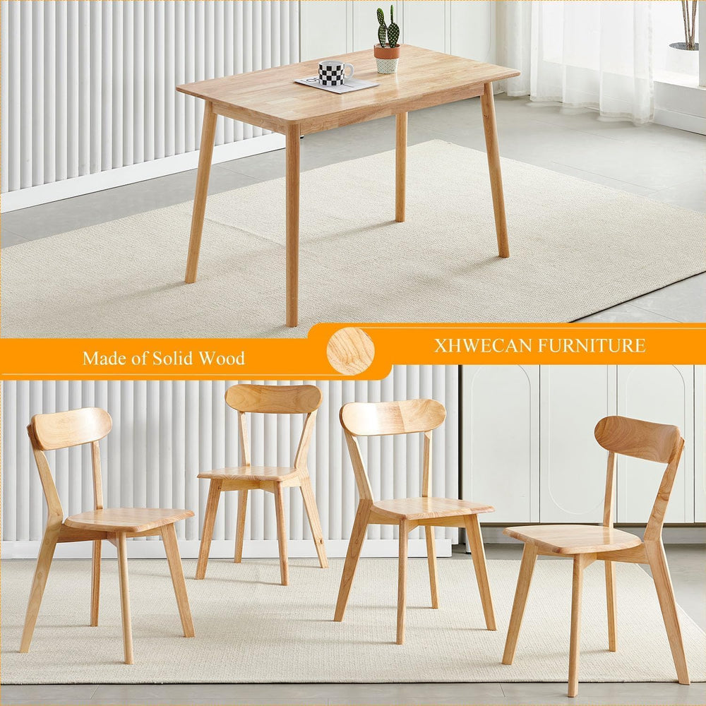 5-Piece Solid Wood Dining Table and Chairs Set for 4, Modern Wood Kitchen Tab...