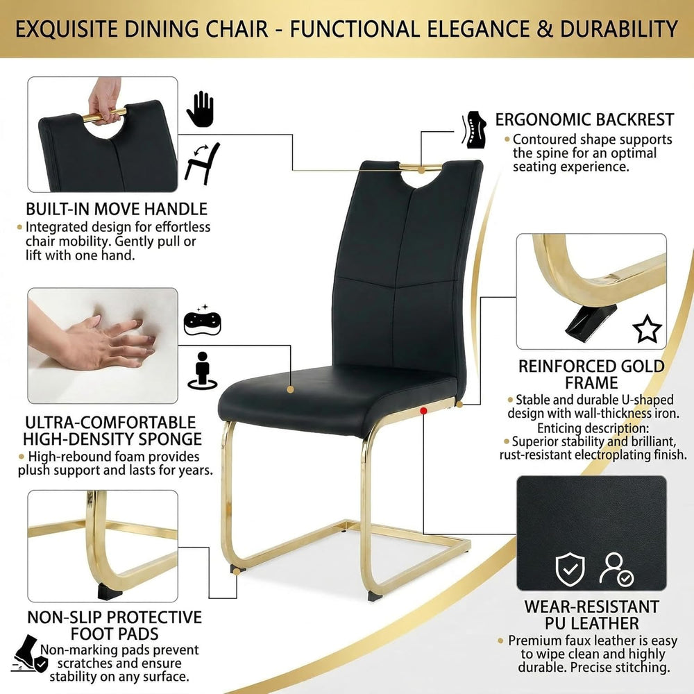 FT Global Modern PU Leather Dining Chair Set of 6, Upholstered Black Chairs w...