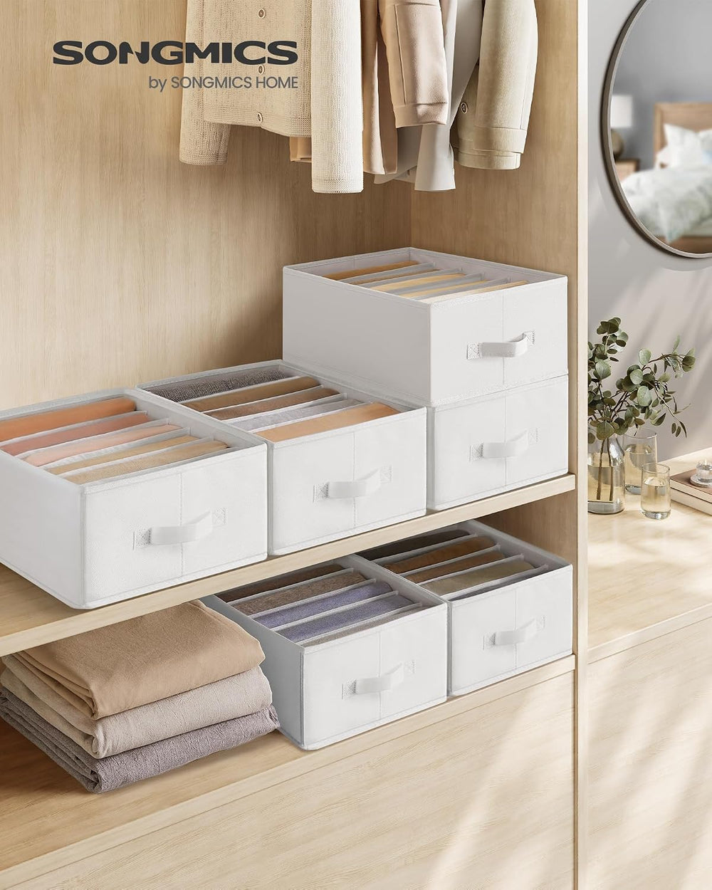 SONGMICS Set of 6 Foldable Wardrobe Clothes Organizers, 6-Compartment