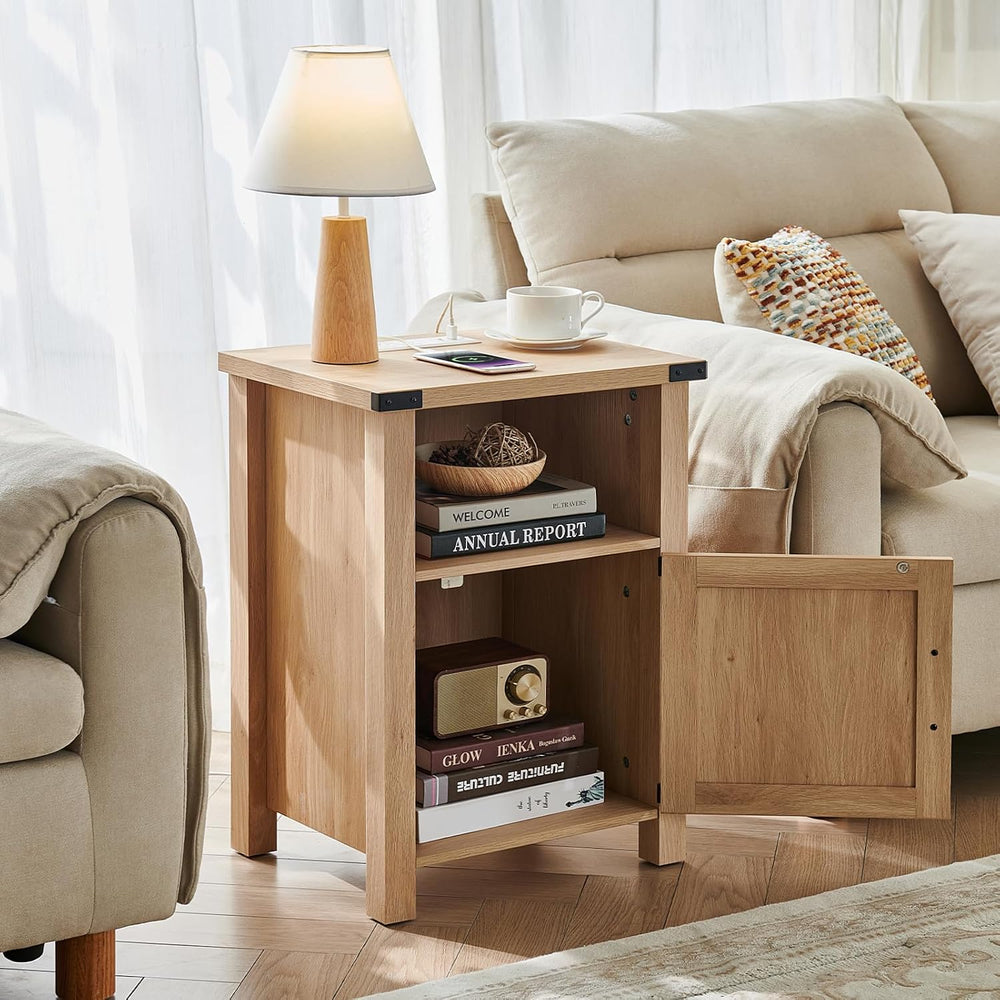 Joaxswe 18-Inch Nightstand with Charging Station and Fluted Door,Natural | 18...