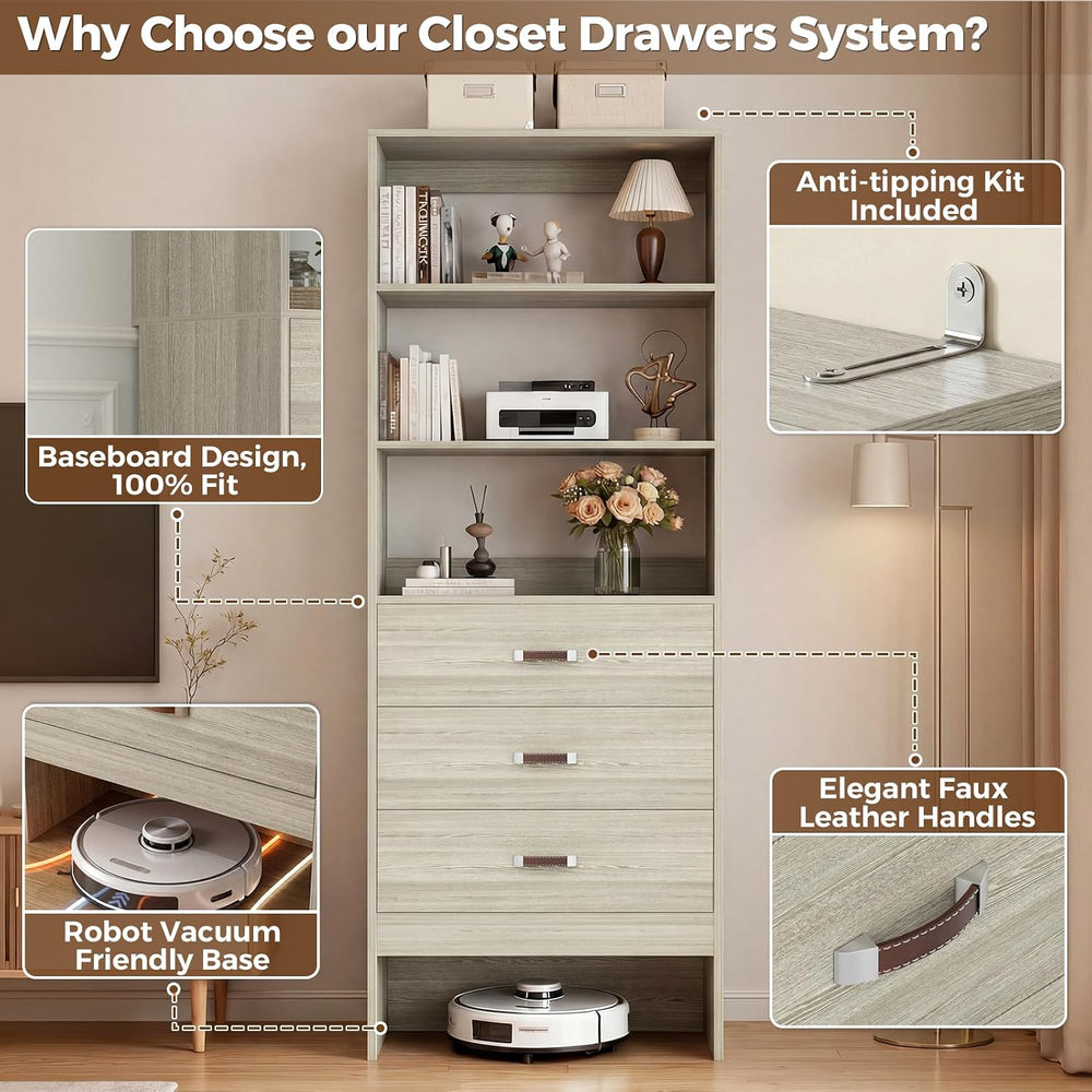 4FT Closet System with Leather Handles, 48" Walk-in Closets Storage Unit...