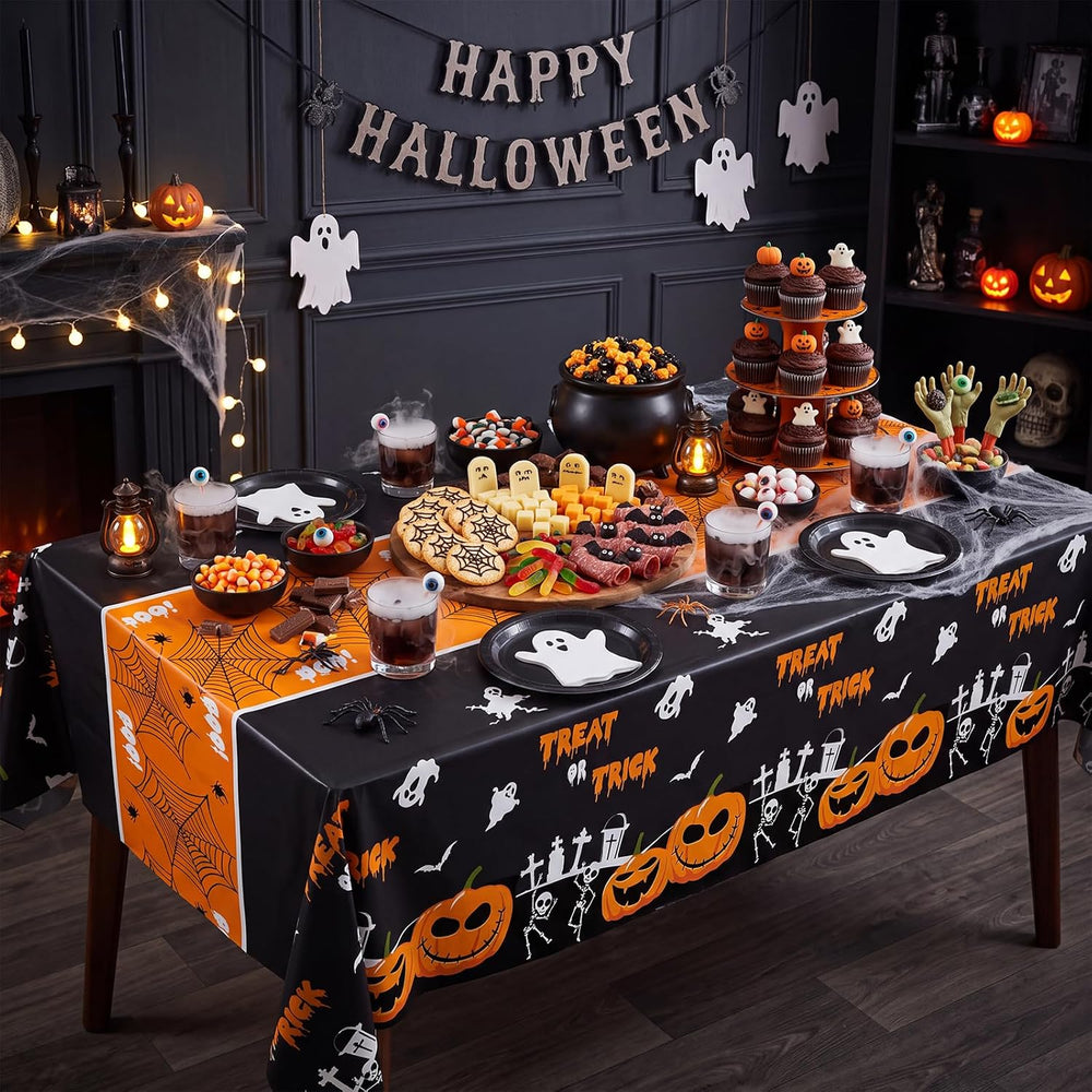 54 Inch X 100 Feet Plastic Table Cover Roll Disposable Halloween Tablecloth w...