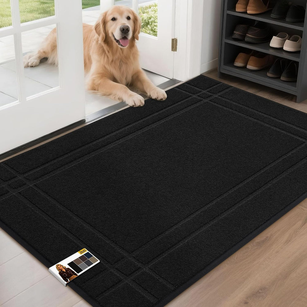 JSEI Door Mat for Entrance 32"x48", Dirt Trapper Doormat, Black