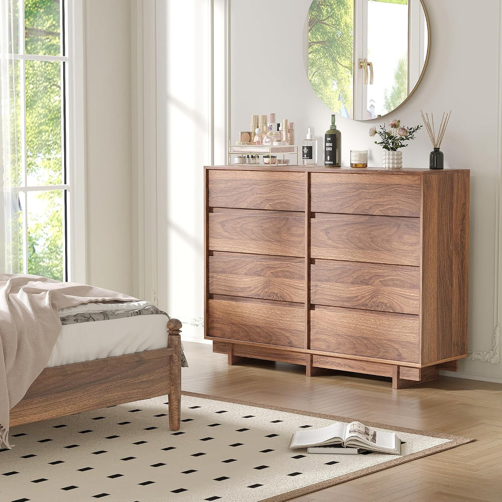 Walnut 8 Drawer Dresser for Bedroom,53" Wide Chest of Drawers