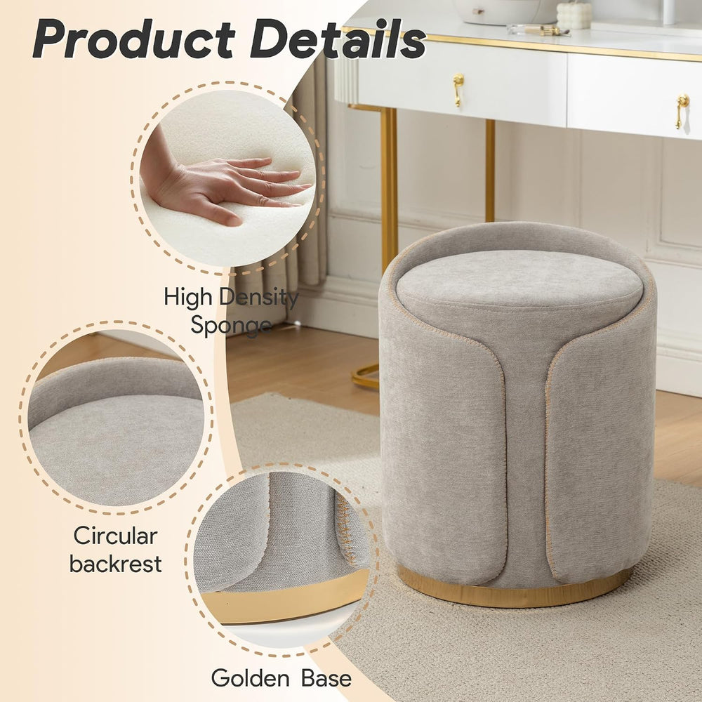 Swivel Vanity Stool with Gold Base Comfy Vanity Chair Modern Round Stool for ...
