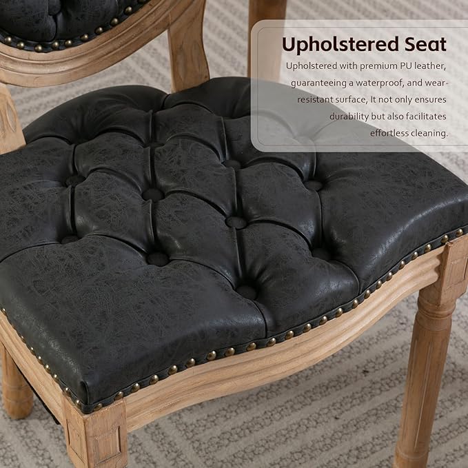 PU Leather Upholstered Dining Chairs Set of 2 French Country Round Back Kitch...