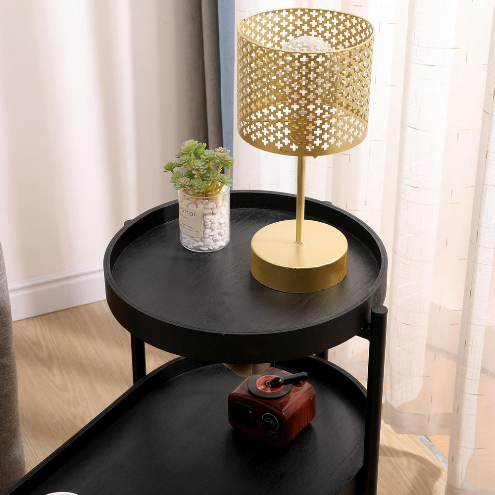 2 Tier Side Table with Storage Shelve Small Sofa Table Modern Metal End Table...