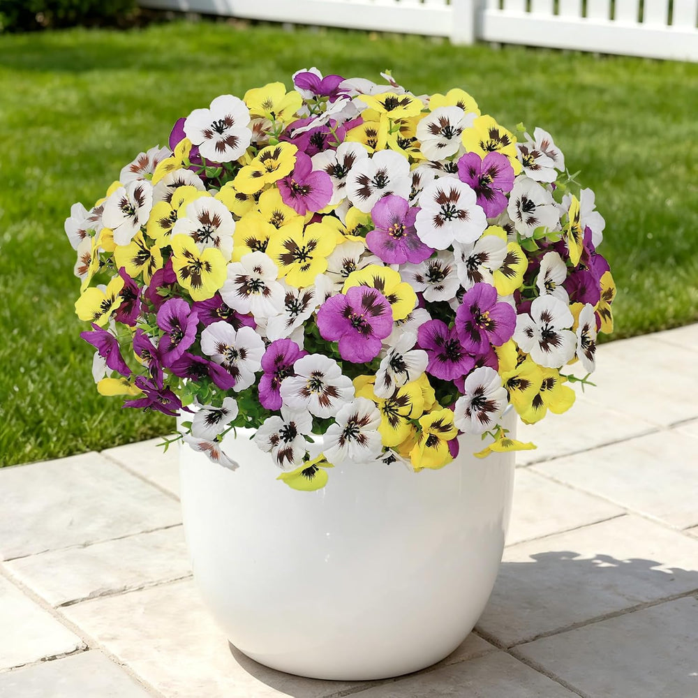 36 Pcs Artificial Pansy Flowers for Outdoor, UV Resistant Faux Plants