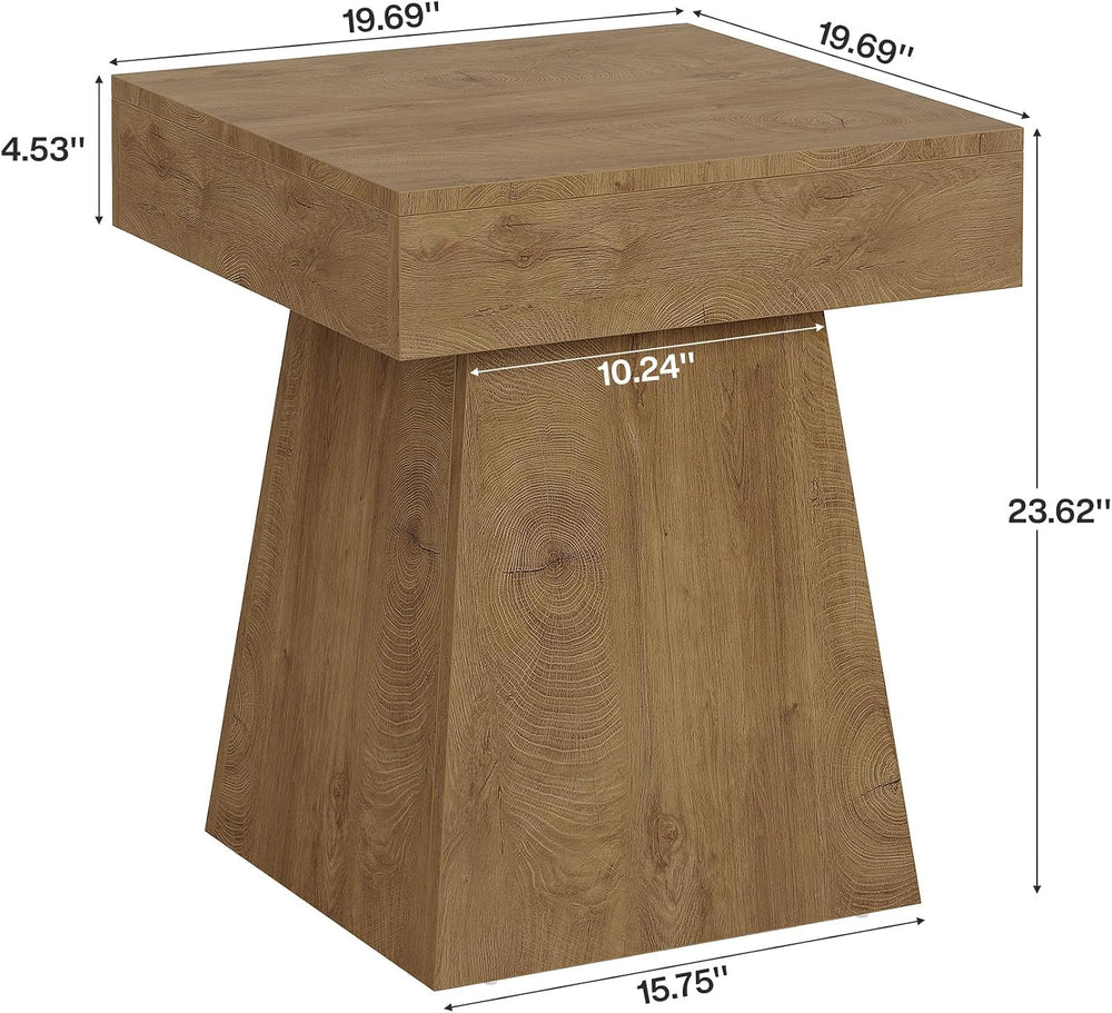 Tribesigns Small End Table, Rustic Square Side Table with Wide Base, Farmhous...