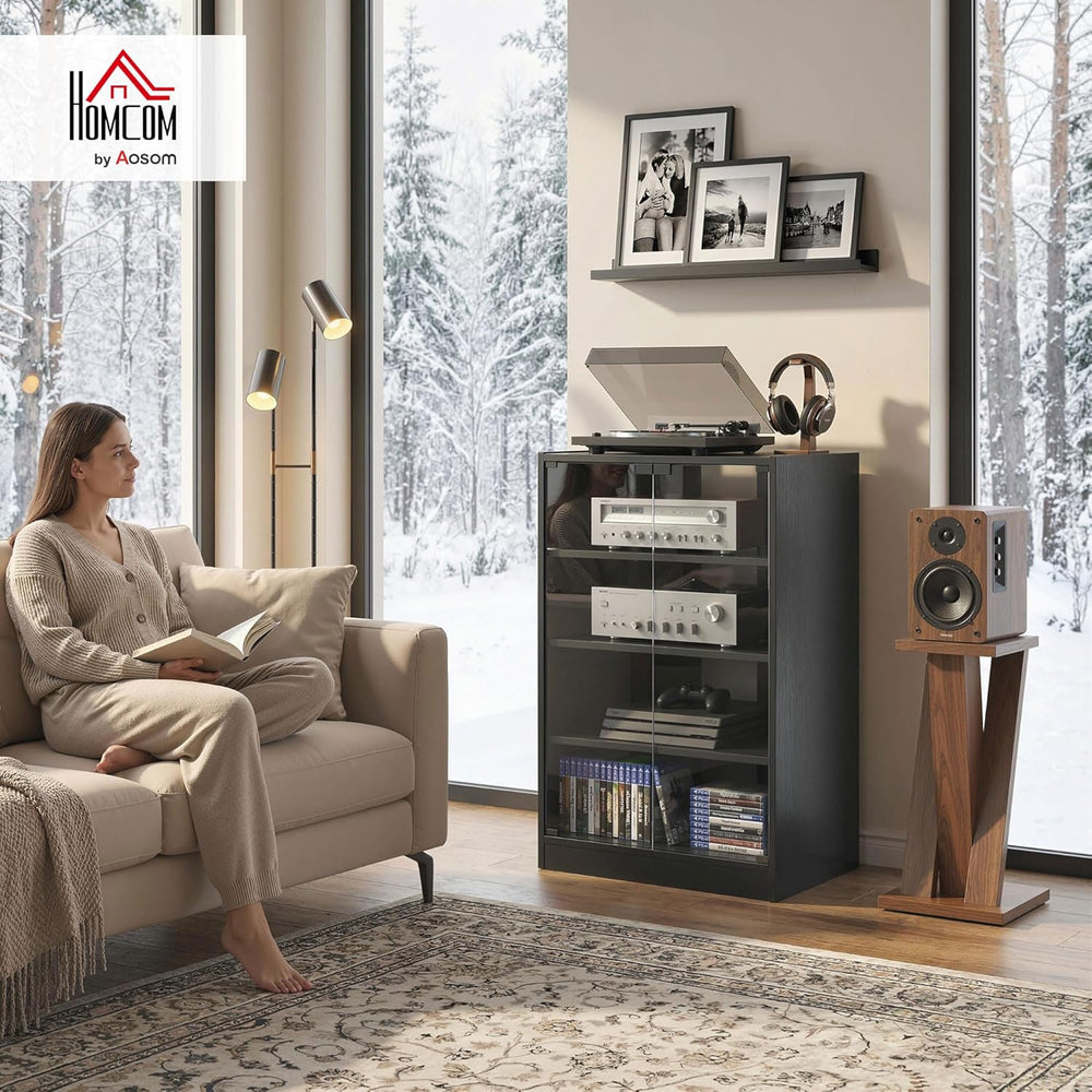 HOMCOM Media Cabinet, 4-Tier Stereo Cabinet for Vinyl Record Player, Gaming C...