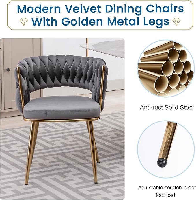 KCC Velvet Dining Chairs Set of 4, Gold Modern Dining Chair with Metal Legs, ...