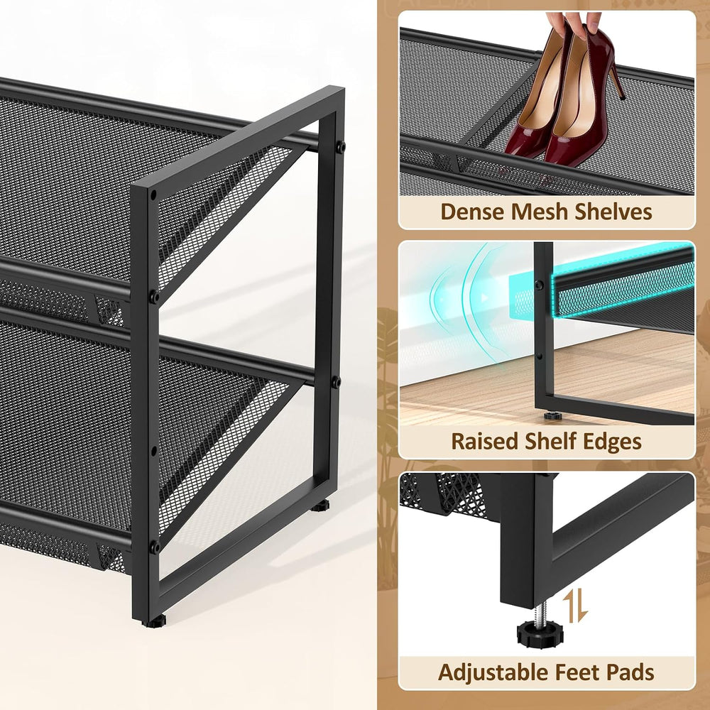 Expandable Shoe Rack, 2 Tier Adjustable Shoe Organizer with Flat & Slant ...