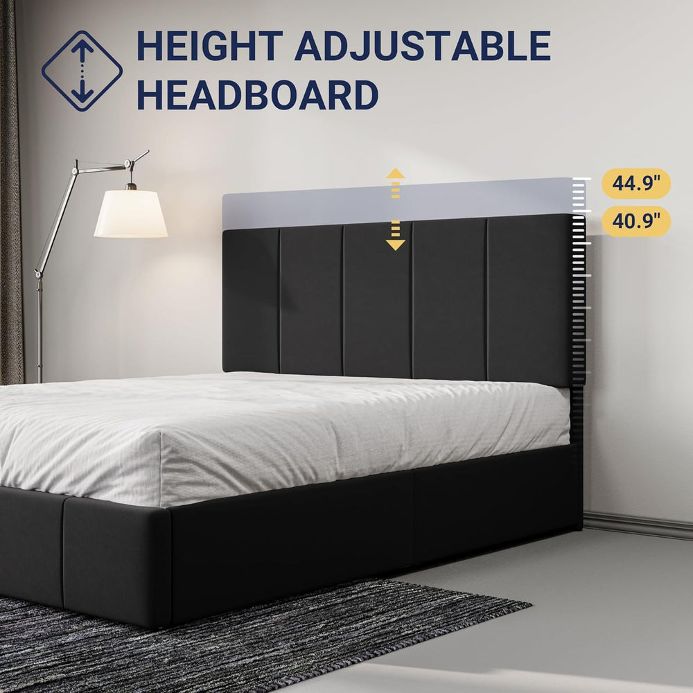 Allewie Full Size Dutch Velvet Upholstered Platform Bed Frame, Black