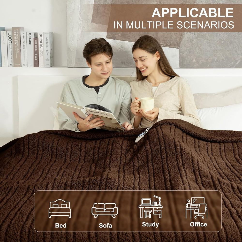 Heated Blanket Queen Size Single Control with Fast Heating, Brown