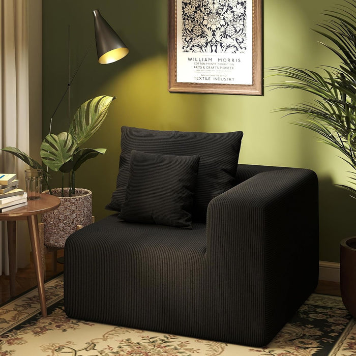 39" Modular Single Boneless Cloud Sofa, Corduroy Corner Chair Left Arm Module(Black)