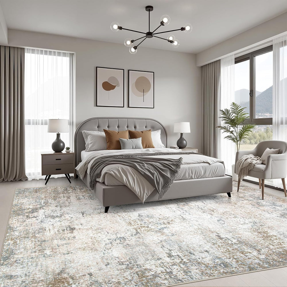 10x14 Area Rug Living Room: Modern Washable Indoor Carpet Brown