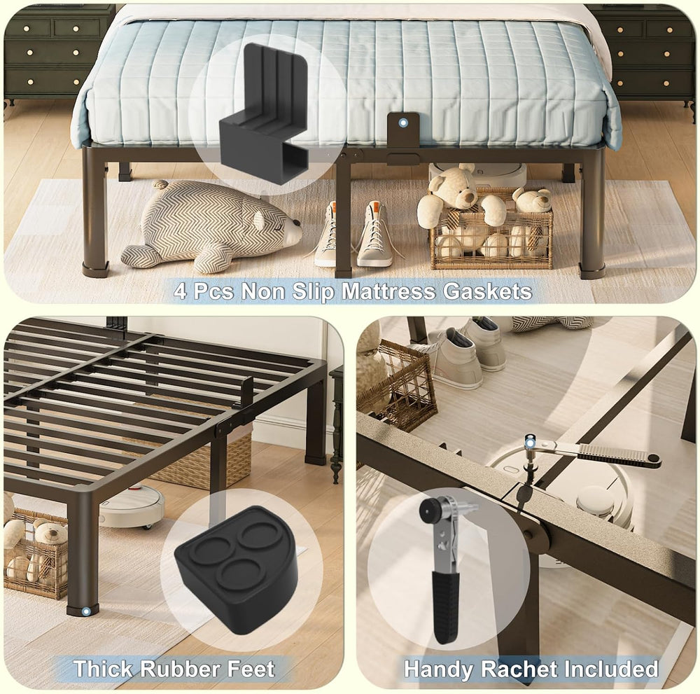 Yitong Angel 14 inch Full Size Bed Frame with Round Corner Legs Mattress Slid...