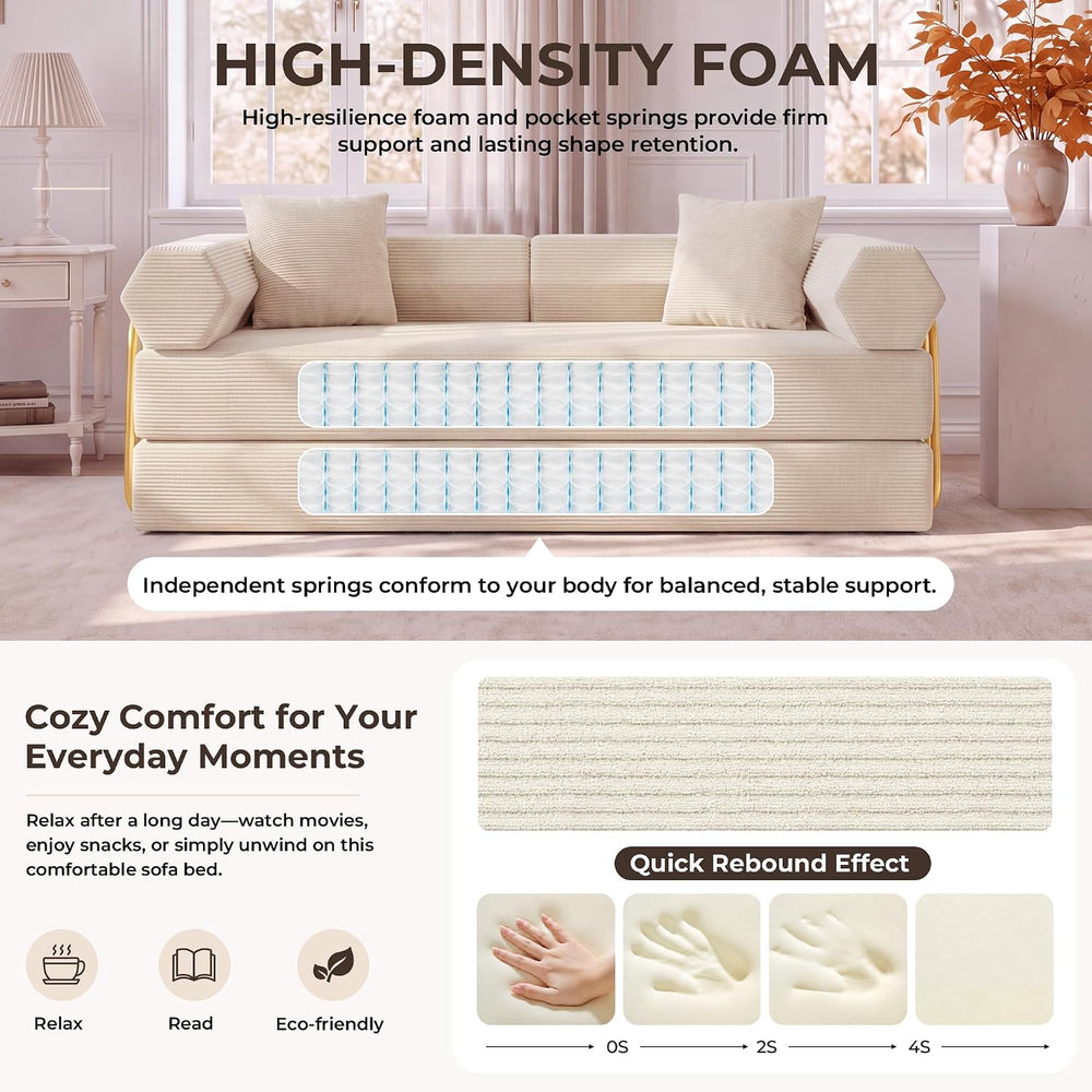 79" Convertible Futon Sofa Bed, Boneless Couch for Living Room | White