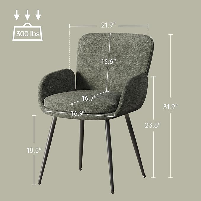 VKNOW Modern Dining Chairs Set of 2, Upholstered Dining Room Chair with Armre...
