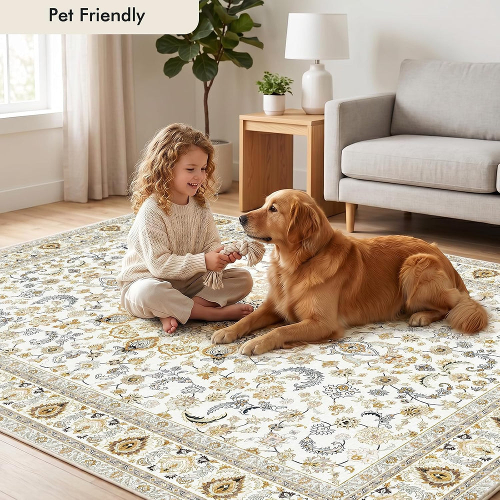 Fixwal Washable 6x9 Area Rug for Living Room, Non-Slip, Beige