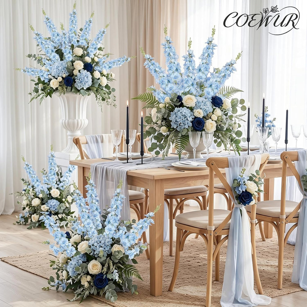 16Pcs Light Blue Delphinium Artificial Flower 33.5'' Long Stem Blue F...