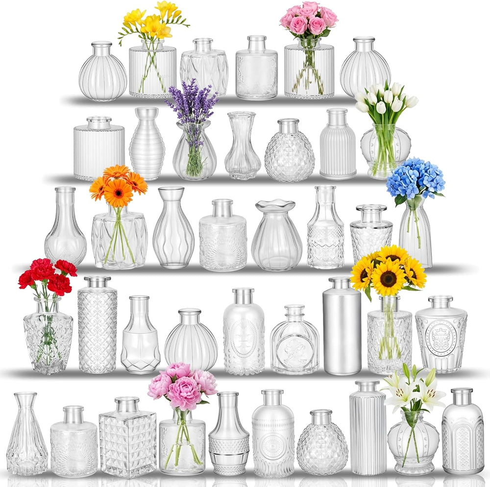 40Pcs Glass Bud Vases in Bulk Small Mini Clear Vase for Flowers