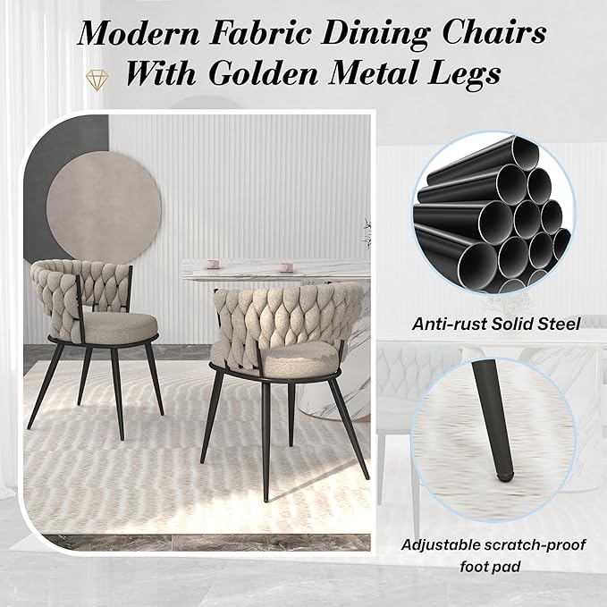 KCC Fabric Dining Chairs Set of 6, Modern Dining Chair with Metal Legs, Woven...