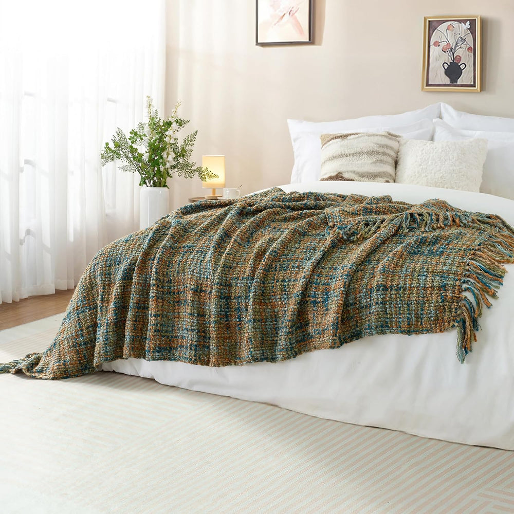 Multi-Color Cable Woven Throw Blanket for Couch - 50"X60"
