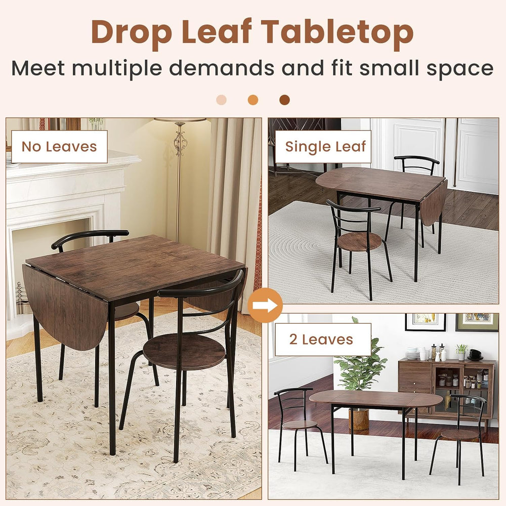 Giantex 3-Piece Dining Table Set for 2, 55-inches Drop Leaf Kitchen Table wit...