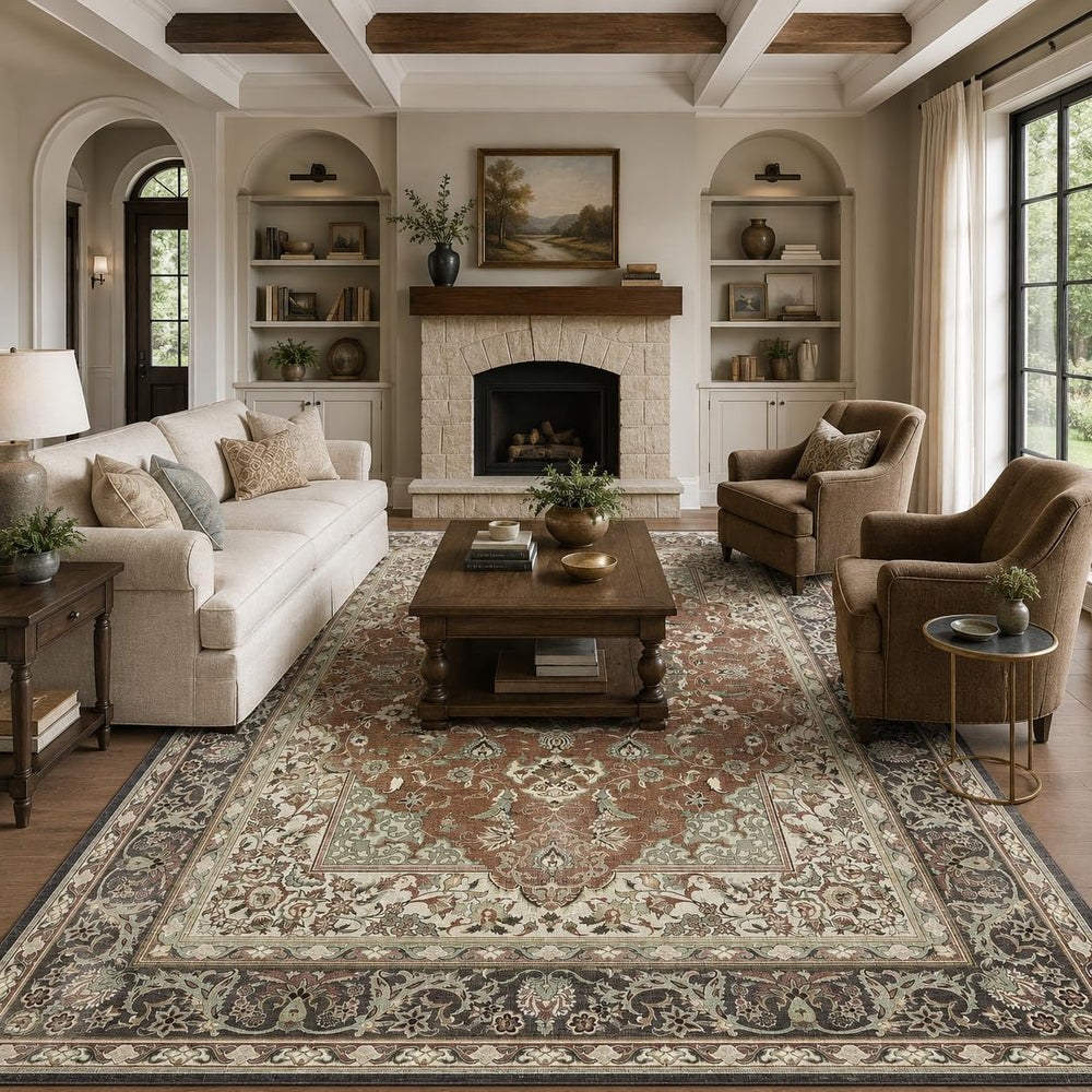 5x7 Area Rug for Living Room Vintage Neutral Washable Rugs