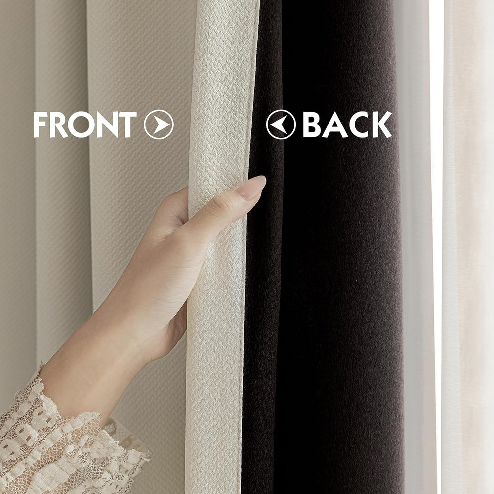 FMFUNCTEX 100% Blackout Beige Curtains 84 Inches for Bedroom, 2 Panels