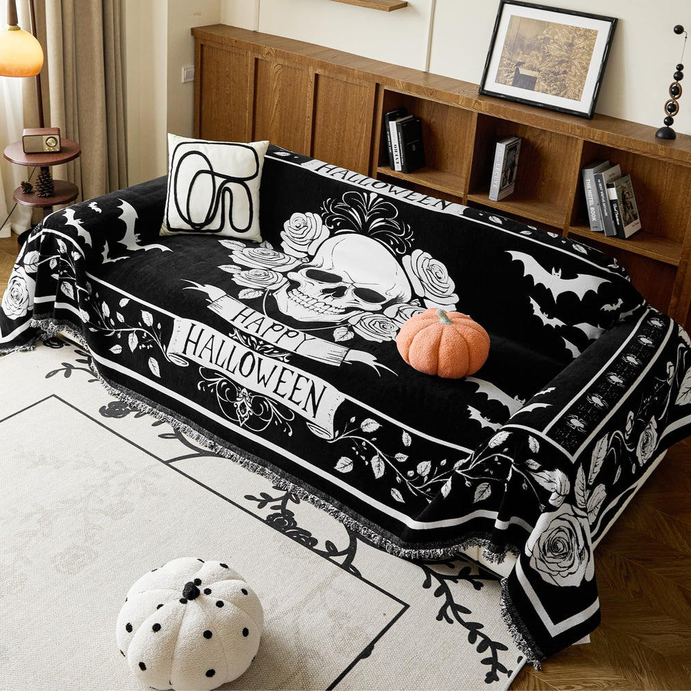 EVENHUG Halloween Sofa Cover Soft Washable Reversible Couch Cover Halloween H...