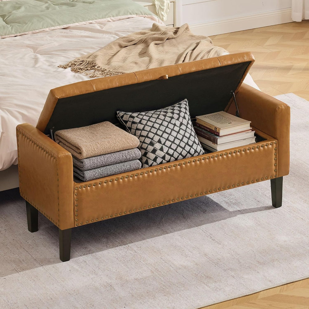 WUTUTUEE 47" Modern Water-Resistant Faux Leather Storage Ottoman Bench w...