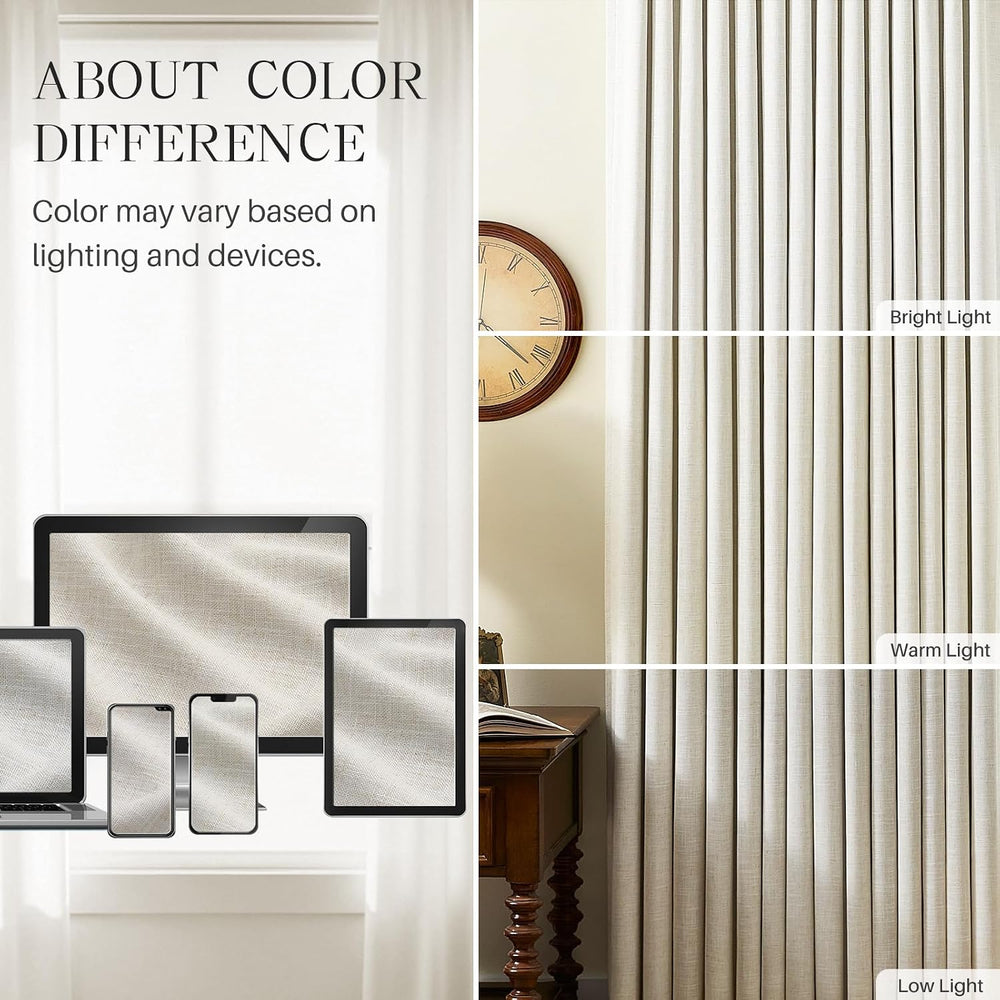 Pinch Pleated Linen Curtains 100% Blackout 95 Inches Long for Bedroom