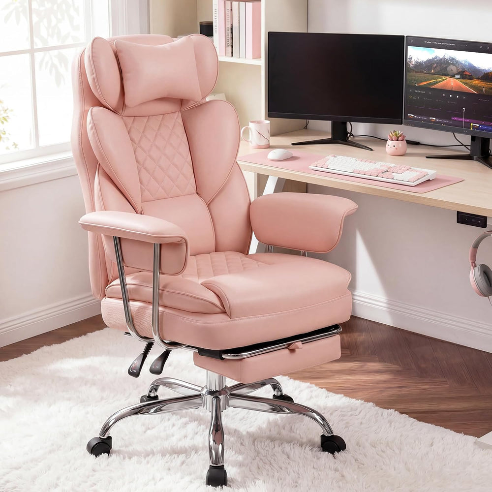 N-GEN GAMING Big and Tall Gaming Chair with Footrest, Reclining Chair, Pink