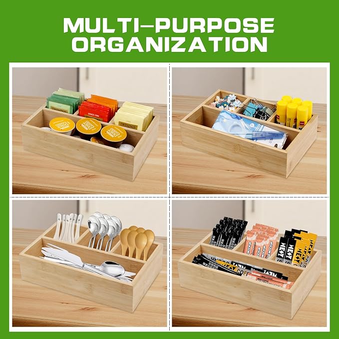 4 Pack Bamboo Tea Bag Organizer, Tea Bag Storage