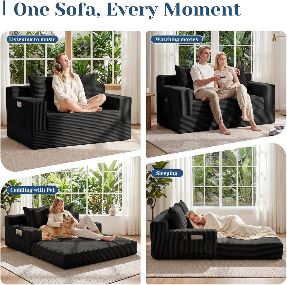 Convertible Sofa Bed,Small Boneless Couch & Boneless Loveseat,Pull Out Co...