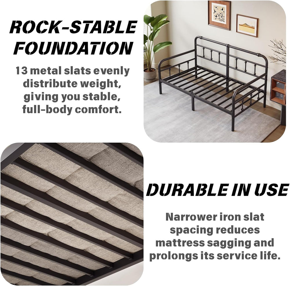 Twin Daybed Frame, Exquisite Day Bed Frame Twin Size with Headboard, Metal Pl...