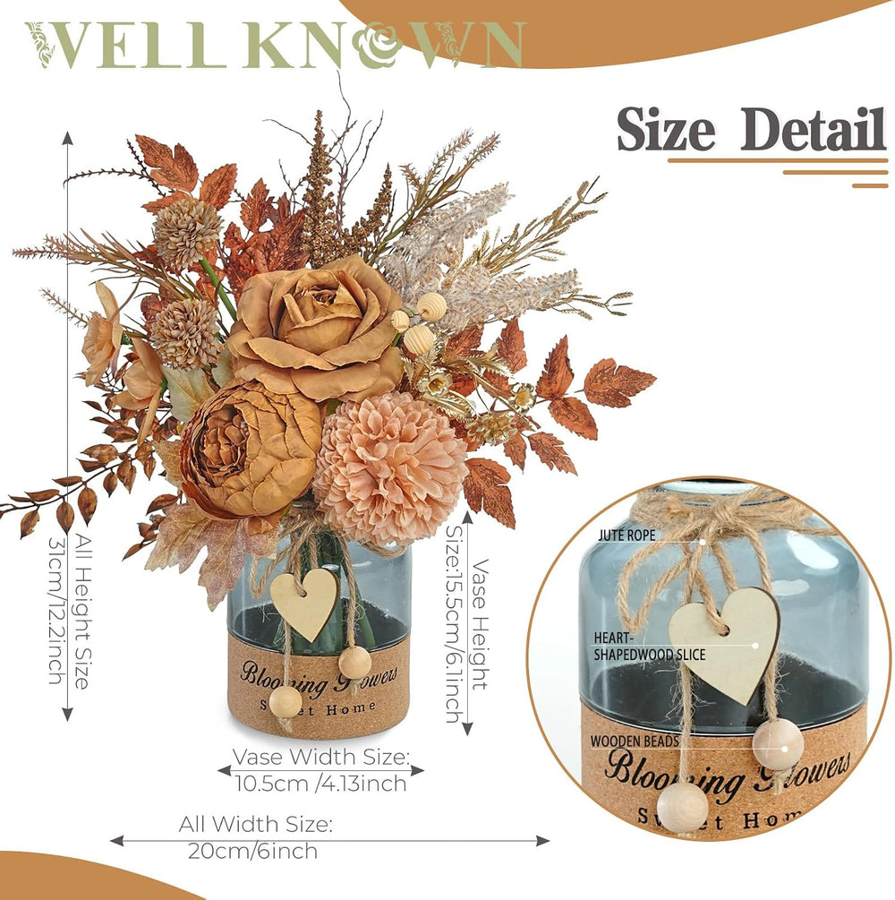 WELL KNOWN Artificial Flower Arrangement with Vase, Coffee Brown Terracotta