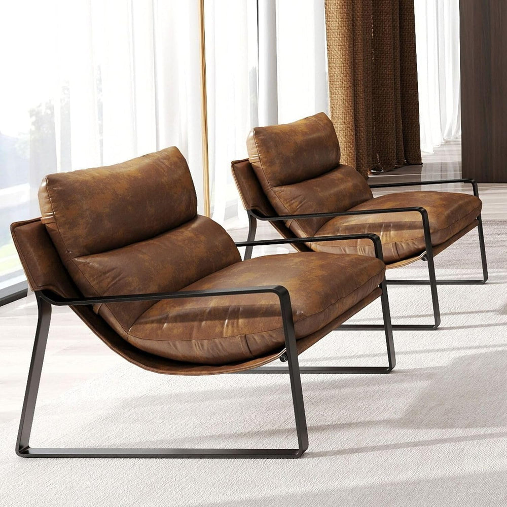 LukeAlon Set of 2 Modern PU Leather Accent Armchair, Retro Brown