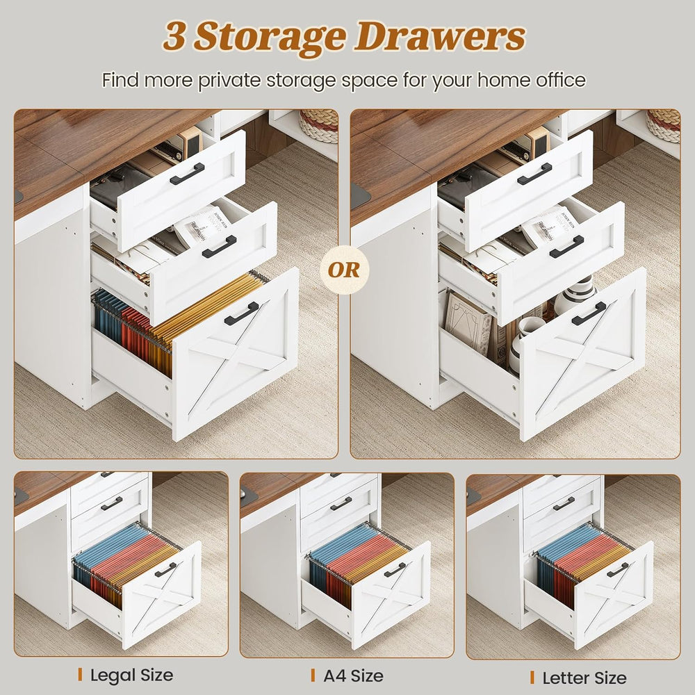 SEDETA Farmhouse 96.5" Computer Desk with Drawers, 2 Person Home Office ...