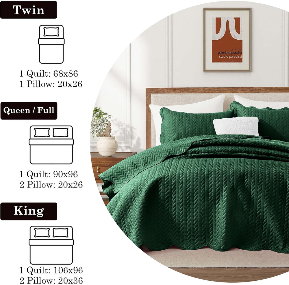 King Quilt Set Bedspread Coverlet Bedding Leaf Emerald 106"x96"