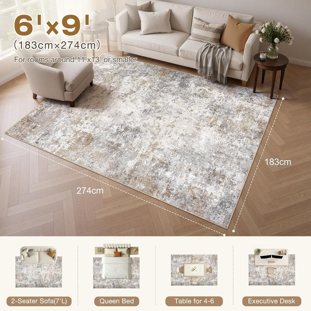 UERMEI 6x9 Area Rug Living Room Rugs - Washable Neutral Modern Abstract Soft ...