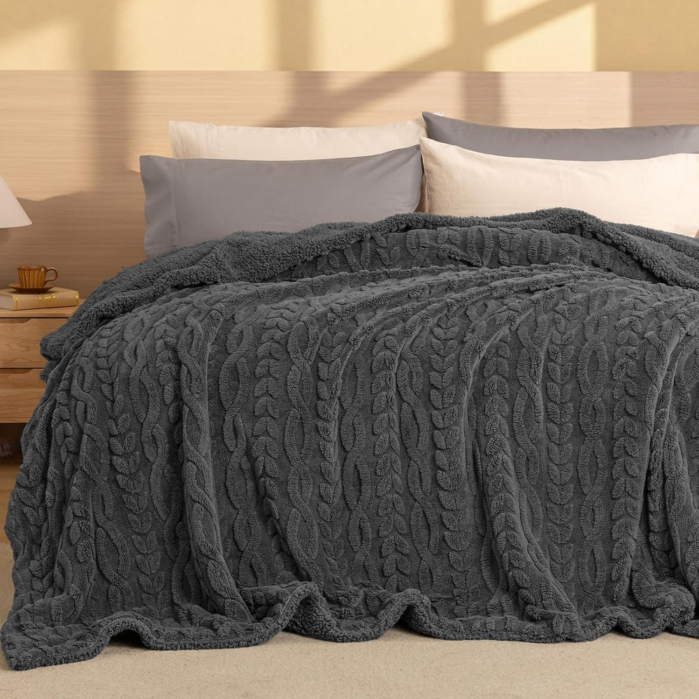 PHF Fluffy Sherpa Blanket King Size for Winter, Warm and Soft, 510GSM 3D Jacq...