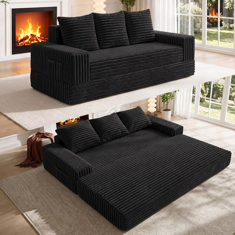 JUIKURY 70" Convertible Sofa Bed, Corduroy Boneless Couch with Pocket