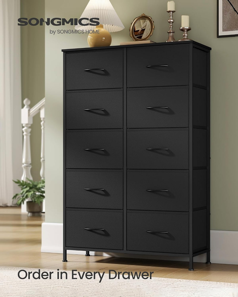 SONGMICS Dresser for Bedroom, Tall Dresser with 10 Fabric Drawers